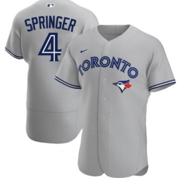 Men's Toronto Blue Jays #4 George Springer Grey Flex Base Stitched Jersey Men's Toronto Blue Jays #4 George Springer Grey Flex Base Stitched Jersey